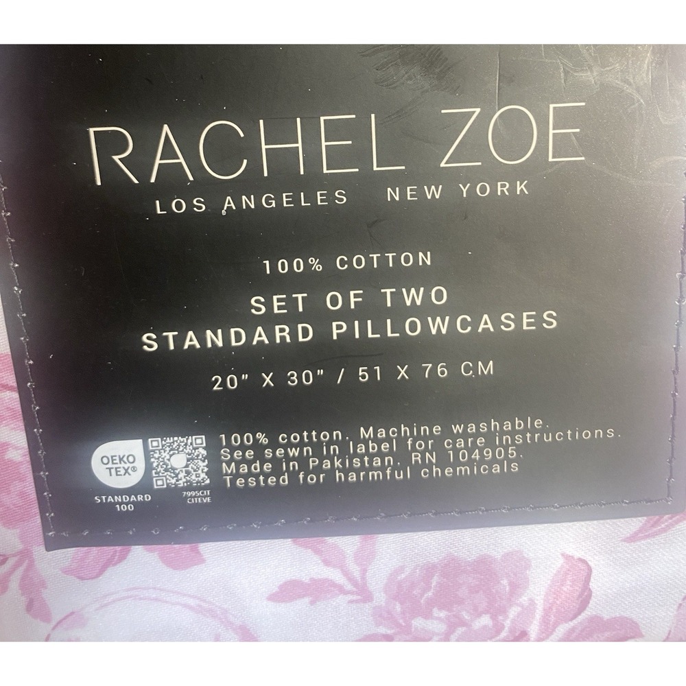 Lot of 2 Rachel Zoe Pink Skull Standard Pillowcases 100% Cotton Floral Toile 4pc - Picture 3 of 5
